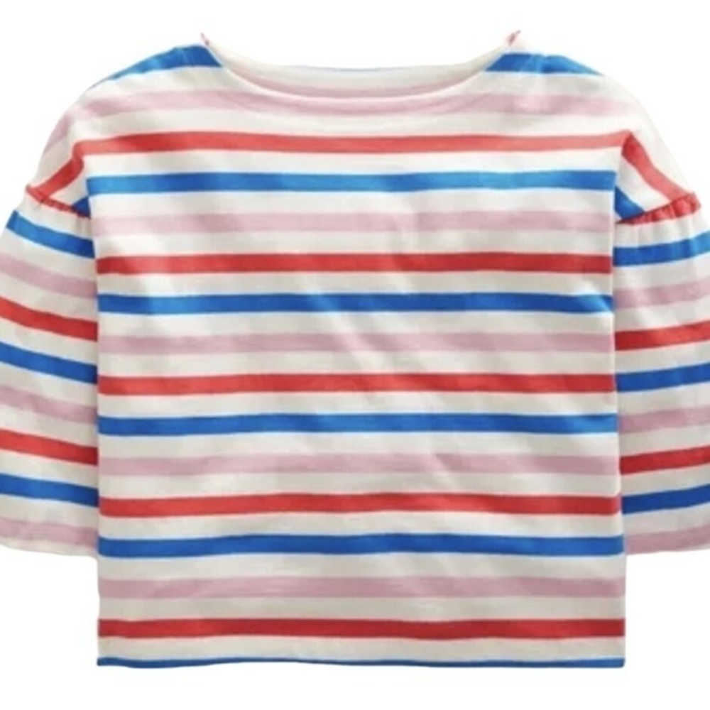 Mini Boden striped crop 3/4 sleeve shirt kids size 6/7 nautical preppy style